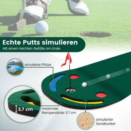 Covoraș de golf 300x96 cm cu 3 cupe și steag