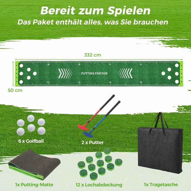 Covoraș de golf cu set de crose și mingi reglabile