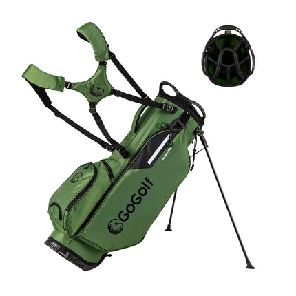 Sac de golf cu suport, divizor cu 8 direcții, ușor, verde