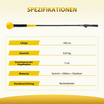 Ajutor pentru antrenamentul swingului de golf, 100 cm, cap greu, galben