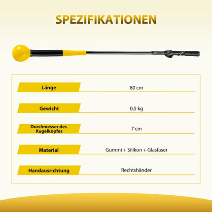 Ajutor pentru antrenamentul swingului de golf, 80 cm, cap ponderat, galben