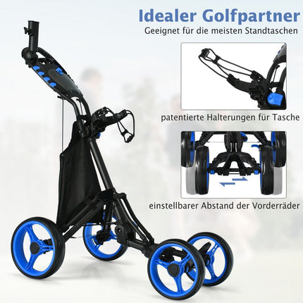 Cărucior de golf Cărucior de golf cu 4 roți Cărucior de golf Cărucior de golf pliabil Cărucior de golf cu împingere din aluminiu albastru