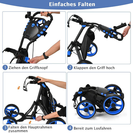 Cărucior de golf Cărucior de golf cu 4 roți Cărucior de golf Cărucior de golf pliabil Cărucior de golf cu împingere din aluminiu albastru