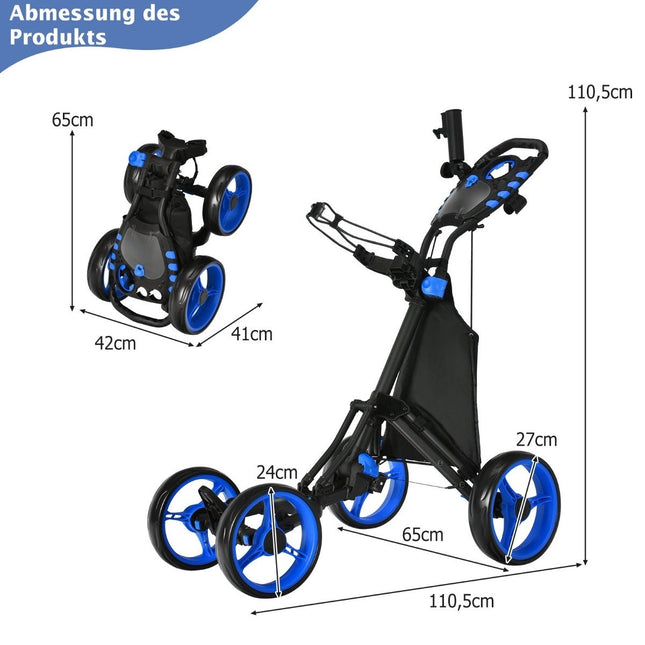 Cărucior de golf Cărucior de golf cu 4 roți Cărucior de golf Cărucior de golf pliabil Cărucior de golf cu împingere din aluminiu albastru