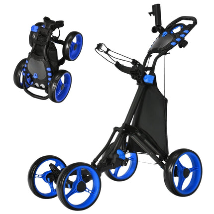 Cărucior de golf Cărucior de golf cu 4 roți Cărucior de golf Cărucior de golf pliabil Cărucior de golf cu împingere din aluminiu albastru