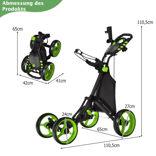 Cărucior de golf Cărucior de golf cu 4 roți Cărucior de golf cărucior de golf pliabil Cărucior de golf cu împingere din aluminiu verde