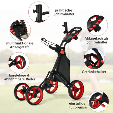 Cărucior de golf Cărucior de golf cu 4 roți Cărucior de golf cărucior de golf pliabil Cărucior de golf cu împingere din aluminiu roșu