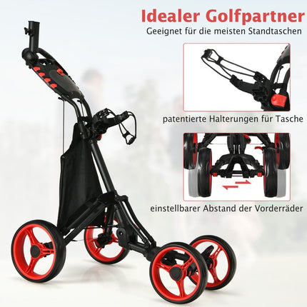 Cărucior de golf Cărucior de golf cu 4 roți Cărucior de golf cărucior de golf pliabil Cărucior de golf cu împingere din aluminiu roșu