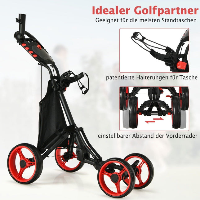 Cărucior de golf Cărucior de golf cu 4 roți Cărucior de golf cărucior de golf pliabil Cărucior de golf cu împingere din aluminiu roșu