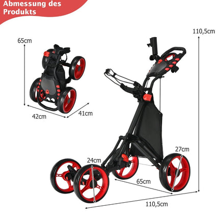 Cărucior de golf Cărucior de golf cu 4 roți Cărucior de golf cărucior de golf pliabil Cărucior de golf cu împingere din aluminiu roșu