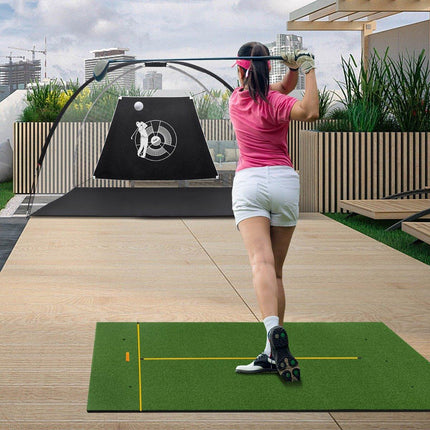 Covoraș de lovire de golf cu 2 teuri de cauciuc, 2 bețe de aliniere și 6 poziții de tee, 152 x 92 cm, grosime 32 mm