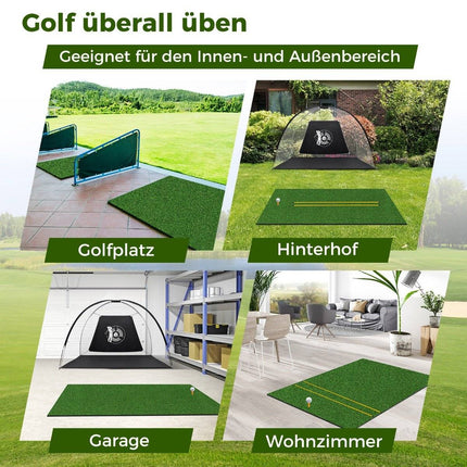 Covoraș de lovire de golf cu 2 teuri de cauciuc, 2 bețe de aliniere și 6 poziții de tee, 152 x 92 cm, grosime 32 mm