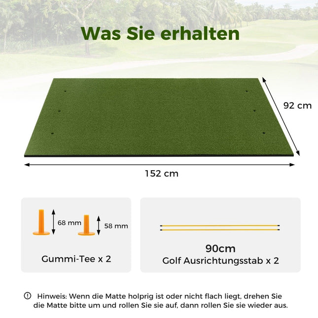 Golf tee mat 2 rubber tees and 2 alignment sticks 6 tee positions 152 x 92 cm thickness 20 mm