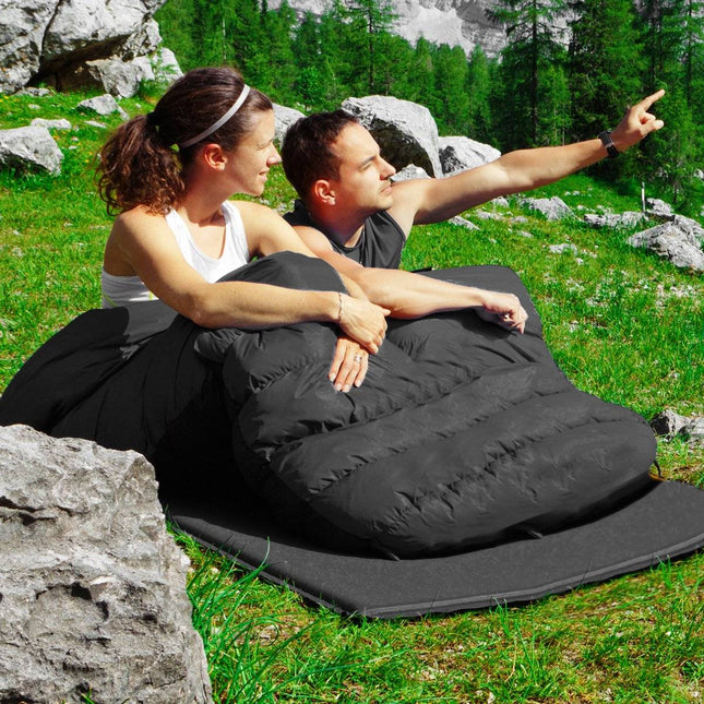 Sac de dormit dublu Goplus pentru 2 persoane Sac de dormit pătură XL cu 2 perne negru 220 x 150 cm