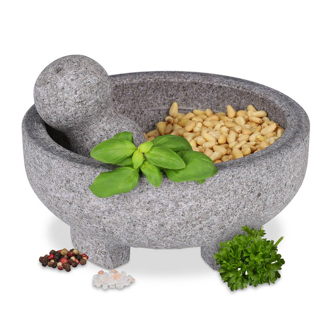 Mortar și pistil de granit, măcinare rotundă, eficientă