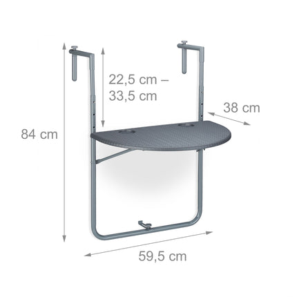 Masă suspendată gri pentru balcon, pliabilă