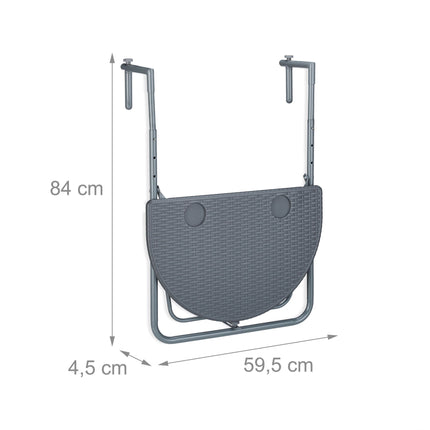 Masă suspendată gri pentru balcon, pliabilă