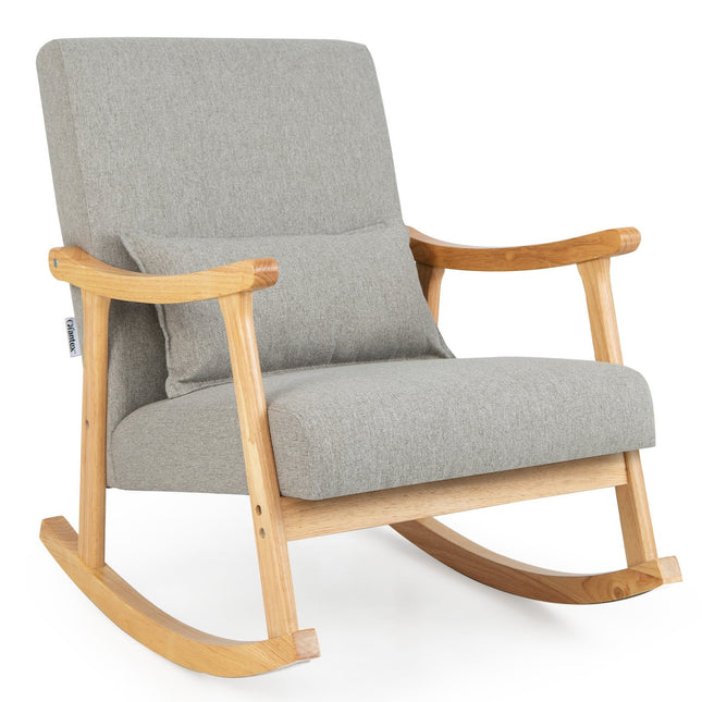 Gray Indoor Rocking Chair with High Back & Cushion