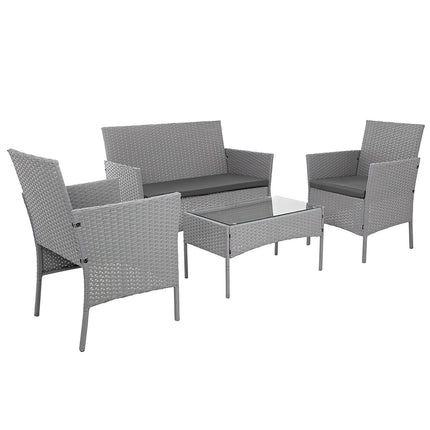 Set de mobilier de grădină din ratan gri – 2 scaune, canapea, masă