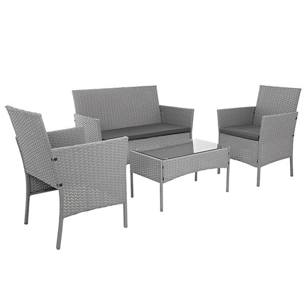 Set de mobilier de grădină din ratan gri – 2 scaune, canapea, masă