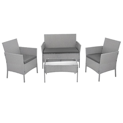 Set de mobilier de grădină din ratan gri – 2 scaune, canapea, masă