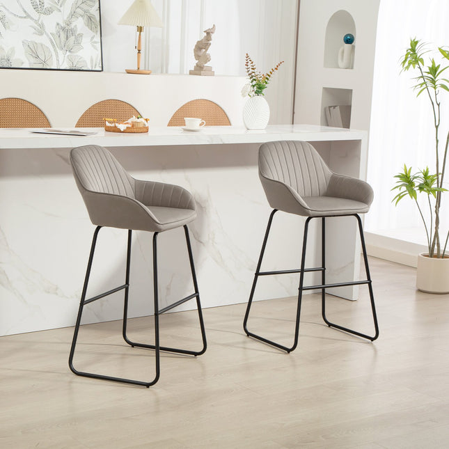 Gray Velvet Bar Stools Set of 2 with Metal Legs