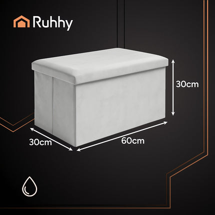 Gray Velvet Pouf, 60x30x30 cm, Ottoman Seat