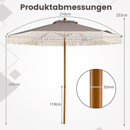 Umbrelă de terasă verde de 2 m cu franjuri și tijă metalică
