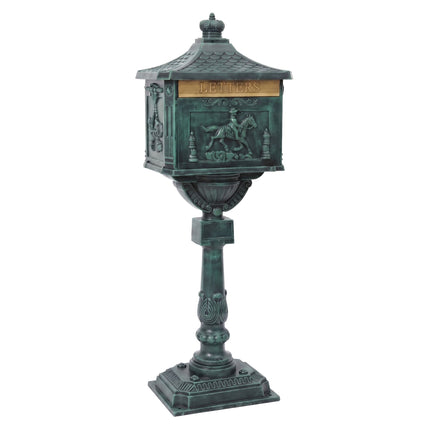 Cutie poștală independentă cu coloană, verde, antică, din aluminiu