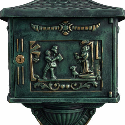 Cutie poștală independentă cu coloană, verde, antică, din aluminiu