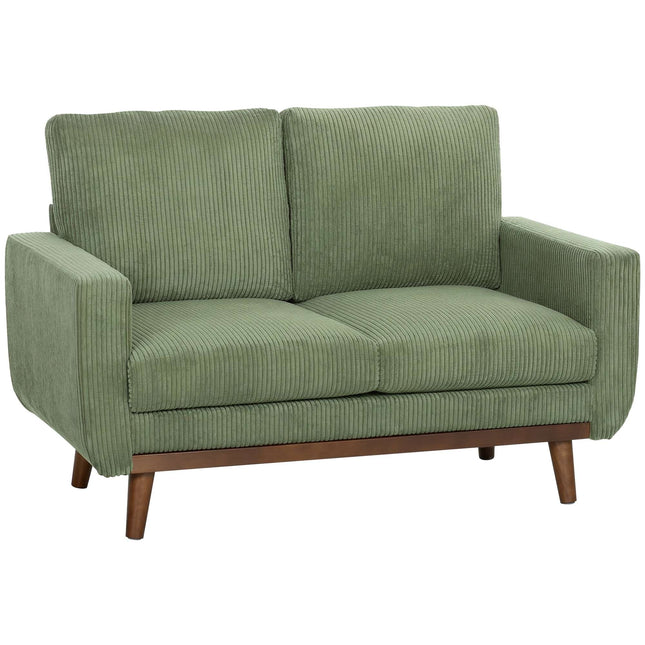 Canapea cu 2 locuri din cord verde, 134 cm, cu arcuri încapsulate
