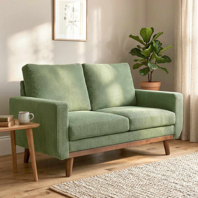 Canapea cu 2 locuri din cord verde, 134 cm, cu arcuri încapsulate