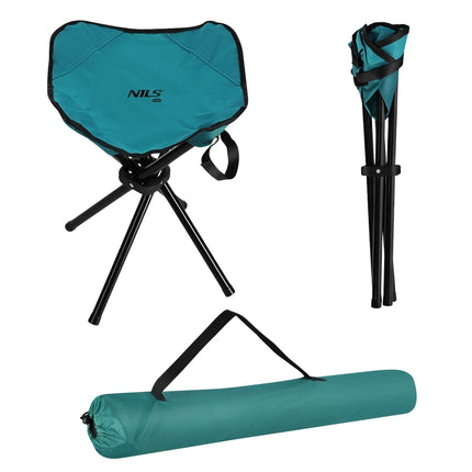 Taburet de camping pliabil verde, compact și ușor