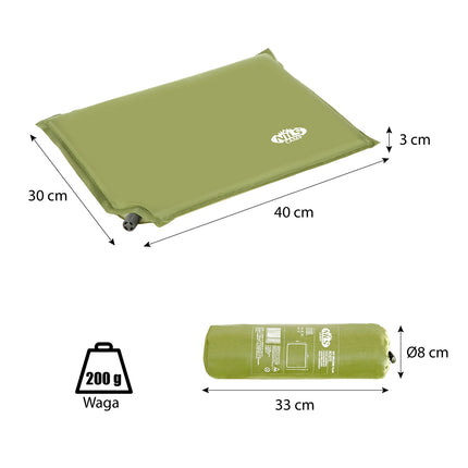 Pernă de camping verde cu autoumflare, compactă și portabilă