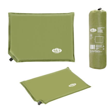Pernă de camping verde cu autoumflare, compactă și portabilă