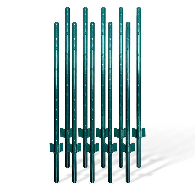 Stâlpi de gard din oțel verde, 90 cm, set de 10