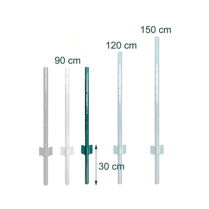 Stâlpi de gard din oțel verde, 90 cm, set de 10