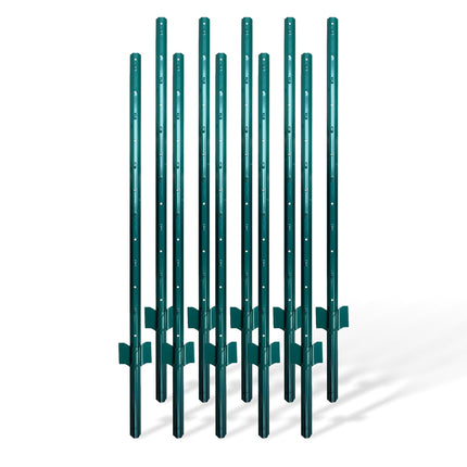 Stâlpi de gard din oțel verde cu ancore de sol, 120 cm, set de 10