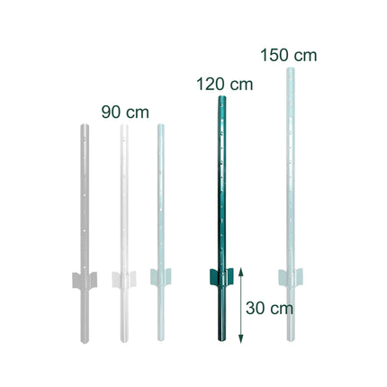 Stâlpi de gard din oțel verde cu ancore de sol, 120 cm, set de 10
