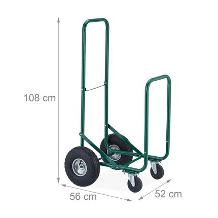 Cărucior verde pentru lemne de foc cu cauciucuri pneumatice
