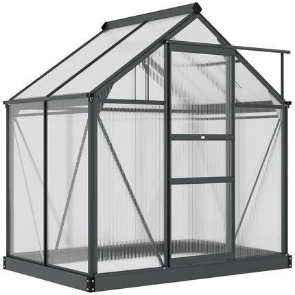 Seră seră din aluminiu 190 x 132 x 201 cm cu luminator și ușă, cabină de plante cu fundație, rezistentă la intemperii, gri-transparent
