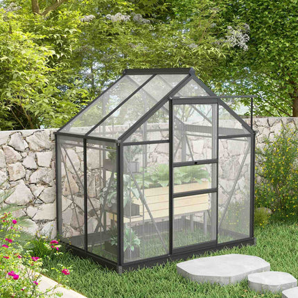 Seră seră din aluminiu 190 x 132 x 201 cm cu luminator și ușă, cabină de plante cu fundație, rezistentă la intemperii, gri-transparent