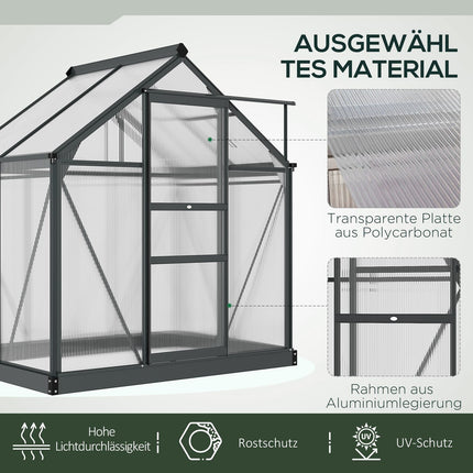 Seră seră din aluminiu 190 x 132 x 201 cm cu luminator și ușă, cabină de plante cu fundație, rezistentă la intemperii, gri-transparent