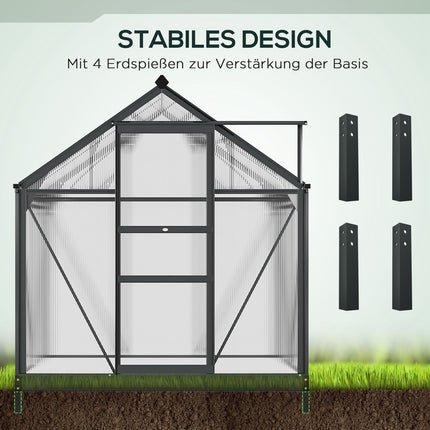 Seră seră din aluminiu 190 x 132 x 201 cm cu luminator și ușă, cabină de plante cu fundație, rezistentă la intemperii, gri-transparent
