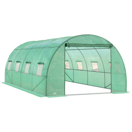 Sera aprox. Seră de folie 6 x 3 x 2 m cu 8 ferestre, ușă cu role, pereți laterali rulați, tunel de peliculă rezistent la UV, casă de tomate rezistentă la iarnă cu ancora la sol, verde