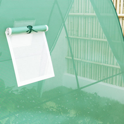 Winter-proof greenhouse made of steel foil with door and window