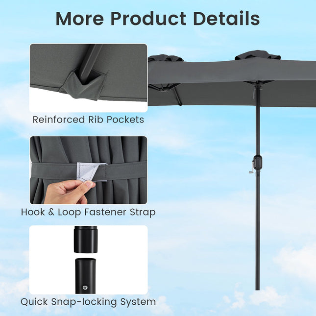 Umbrelă dublă gri 400x215 cm, material textil hidrofug