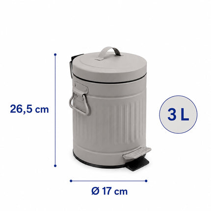 Coș de gunoi retro gri pentru baie cu pedală, capacitate 3 litri