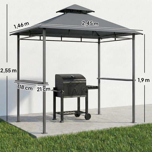 Pavilion pentru grătar 2,4x1,4m, acoperiș ventilat, rafturi laterale