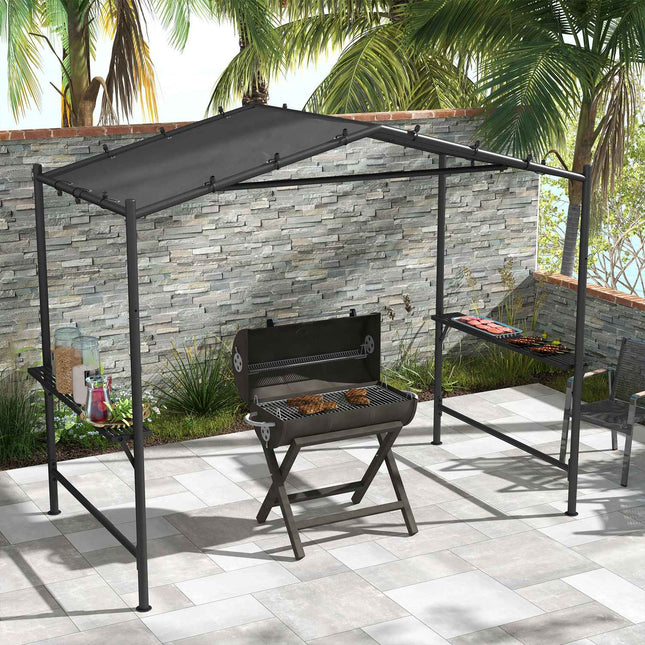 Grill Pavilion 3X1,5M Copertina grătar rezistentă la intemperii cu 2 rafturi laterale, oțel, gri închis, pentru grădină și balcon